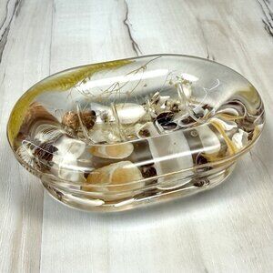 VTG 5.5"x4" Clear Lucite Acrylic Moving Ocean Seashells SOAP DISH Holder Vanity